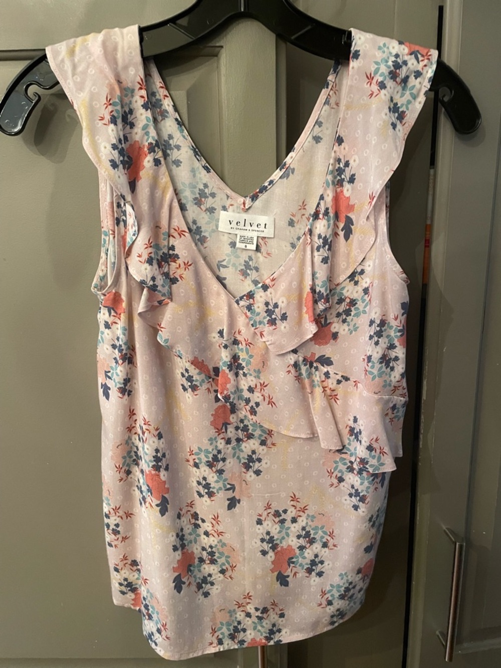 Velvet Floral Ruffle V-Neck Camisole